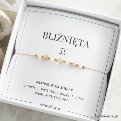 Bransoletka Zodiak Bliźnięta zodiakalna na szurku z kamieniami amulet talizman AstroSiostra Astro Siostra 4