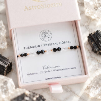 Bransoletka Ochronna Turmalin i Kryształ Górski Ochrona Zdrowie Wzmocnienie Aury Talizman Amulet