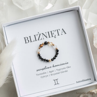 Zestaw Pierścionek i Bransoletka Bliźnięta Zodiak Znak Zodiaku Zodiakalna z Turmalinem - obrazek 2