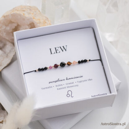 Bransoletka Lew 14K Znak Zodiaku z Turmalinem
