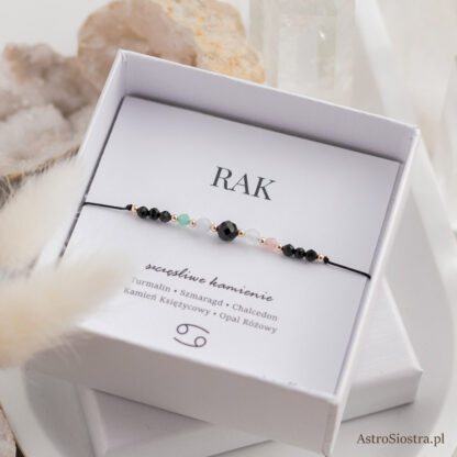 Bransoletka Rak 14K Znak Zodiaku z Turmalinem