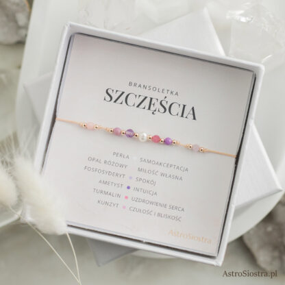 Bransoletka Szczęścia Miłość 14K Perła Opal Ametyst