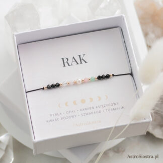 Bransoletka Rak 14K z Turmalinem Znak Zodiaku Zodiakalna Czarna