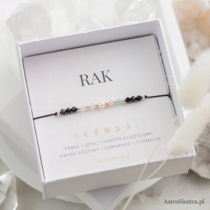 Bransoletka Rak 14K z Turmalinem Znak Zodiaku Zodiakalna Czarna