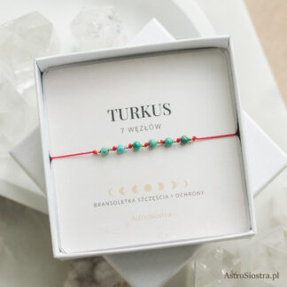 Bransoletka 7 węzłów 14K Turkus z Turkusem Ochronna Ochrona Talizman Amulet