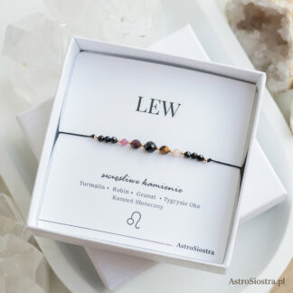 Bransoletka Lew 14K Znak Zodiaku z Turmalinem