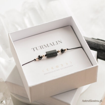 Bransoletka Ochronna 14K z surowym Turmalinem Turmalin Ochrona Talizman Amulet czarna - obrazek 3
