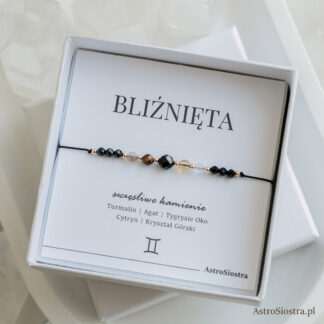 Bransoletka Bliźnięta 14K Zodiak Znak Zodiaku Zodiakalna z Turmalinem