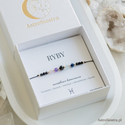 Bransoletka Ryby 14K Znak Zodiaku Zodiakalna z Turmalinem