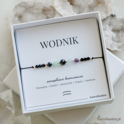 Bransoletka Wodnik 14K Znak Zodiaku Zodiakalna z Turmalinem