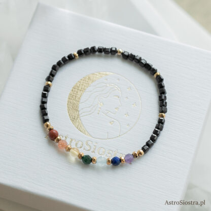 Bransoletka Czakry z Turmalinem 7 czakr Harmonia Energia Zdrowie Talizman Amulet Elastyczna Na Gumce