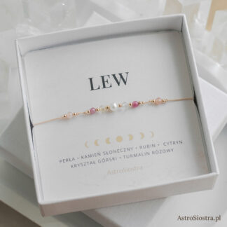 Bransoletka Lew z Perłą 14K Zodiak Znak Zodiaku dla Lwa