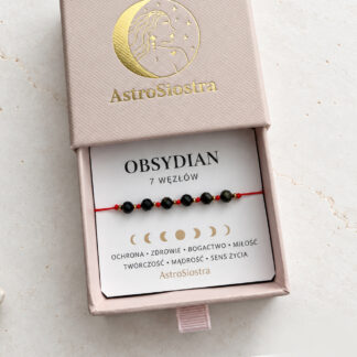 Bransoletka 7 węzłów Obsydian Czarny Ochronna Ochrona Talizman Amulet